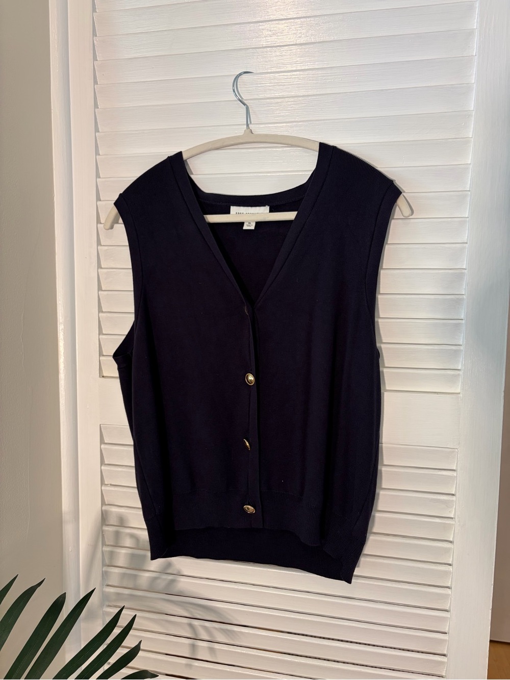 Sleeveless Dark Blue V-Neck Button-Front Vest